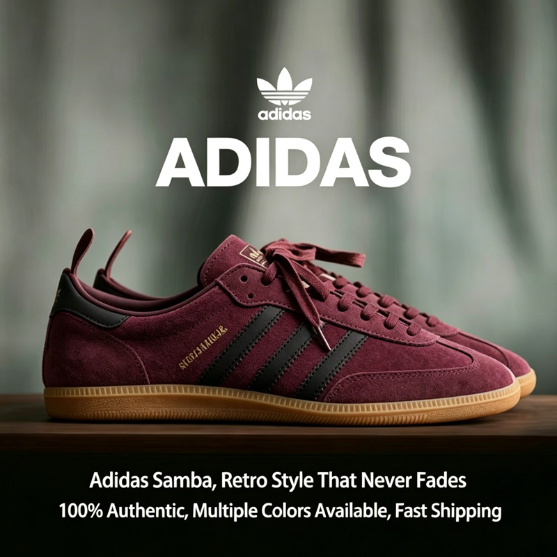 Street Fashion Adidas - アディダス サンバ トレフォイル ユニセックス ロートップ スニーカー、クラシック耐摩耗性ストリート