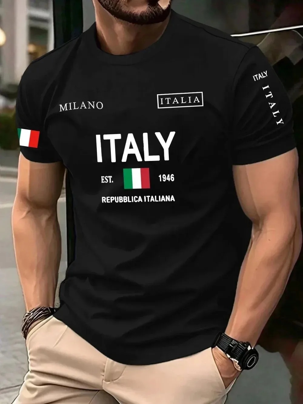 Street Fashion In Milan - 3D プリントヨーロッパアメリカのファッショントレンドミラノレターブレハ速乾性メンズ Tシャツアウトドアカジュアルストリート親子服
