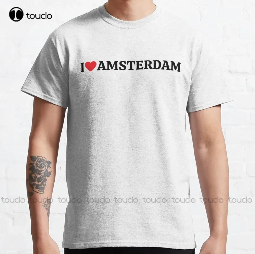Street Fashion Amsterdam - 私はアムステルダムのスカイライン、建物、家、街並みが大好きです。クラシックなTシャツ、男性用ブルーシャツ、カスタム、大人、ティーン、ユニセックス、ファッション、面白い、新しい。