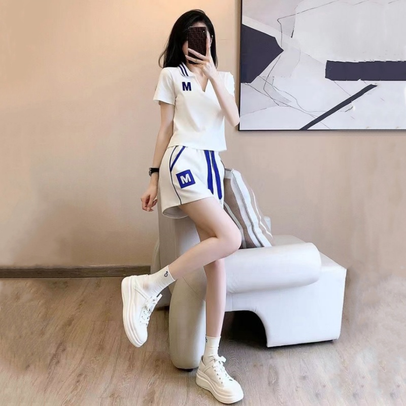 Street Fashion Online - 夏のファッションストリートスタイルスポーツウェアセット レディースカジュアル半袖ツーピーススーツ スリムショートパンツ 人気のオンライントレンド