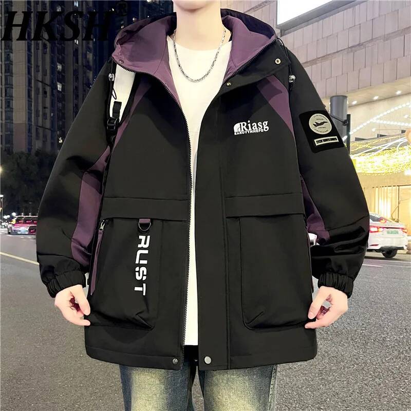 Street Fashion Taiwan - HKSH 春秋の新作シックなメンズハイストリートターンダウンカラージャケットファッションカジュアルコートトレンディトップバイブスウェットシャツ HK20256