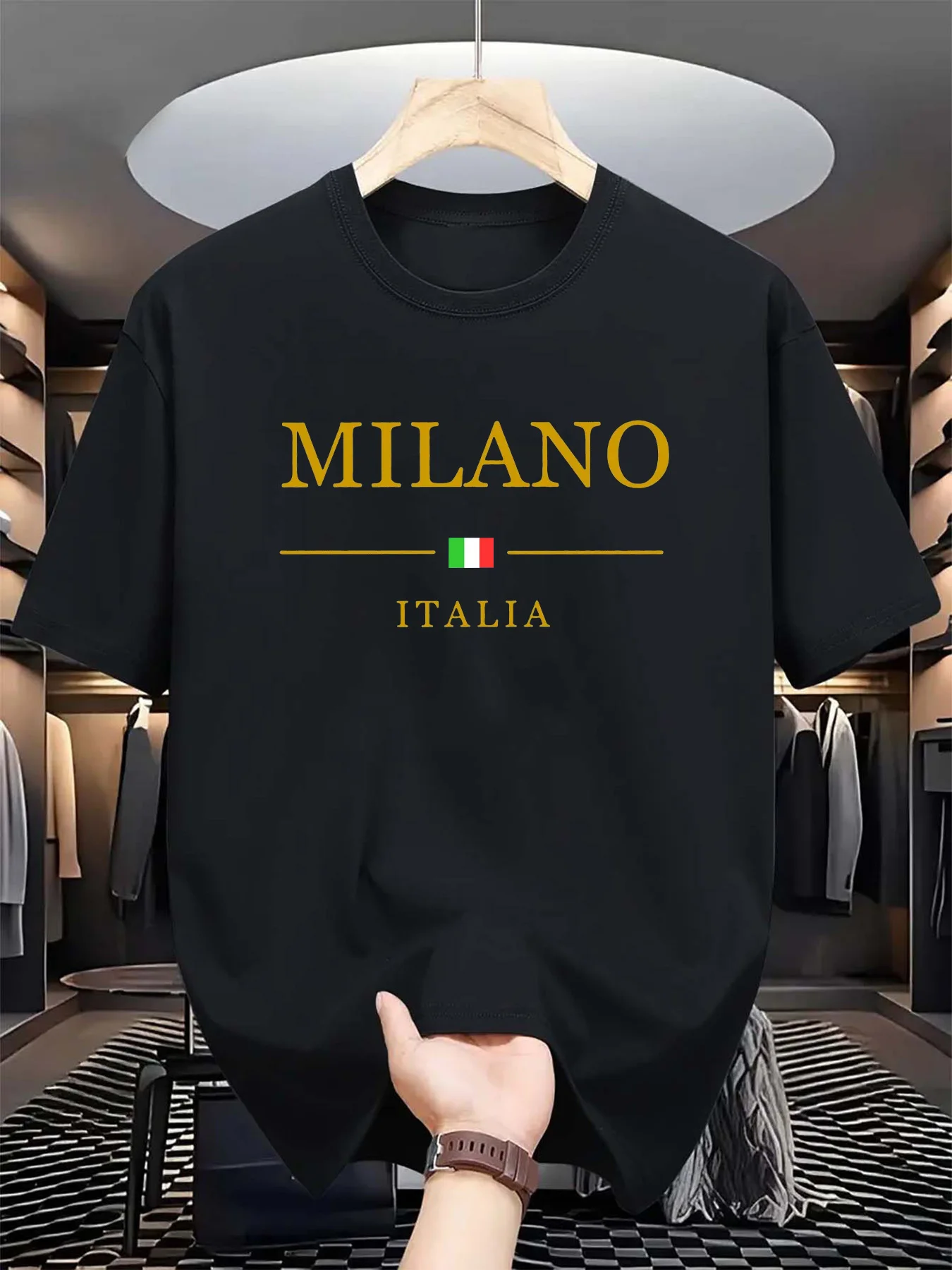 Street Fashion In Milan - メンズ夏用3DプリントTシャツ半袖、ファッショナブル、カジュアルでゆったり、ミラノイタリア柄ストリートTシャツと組み合わせて