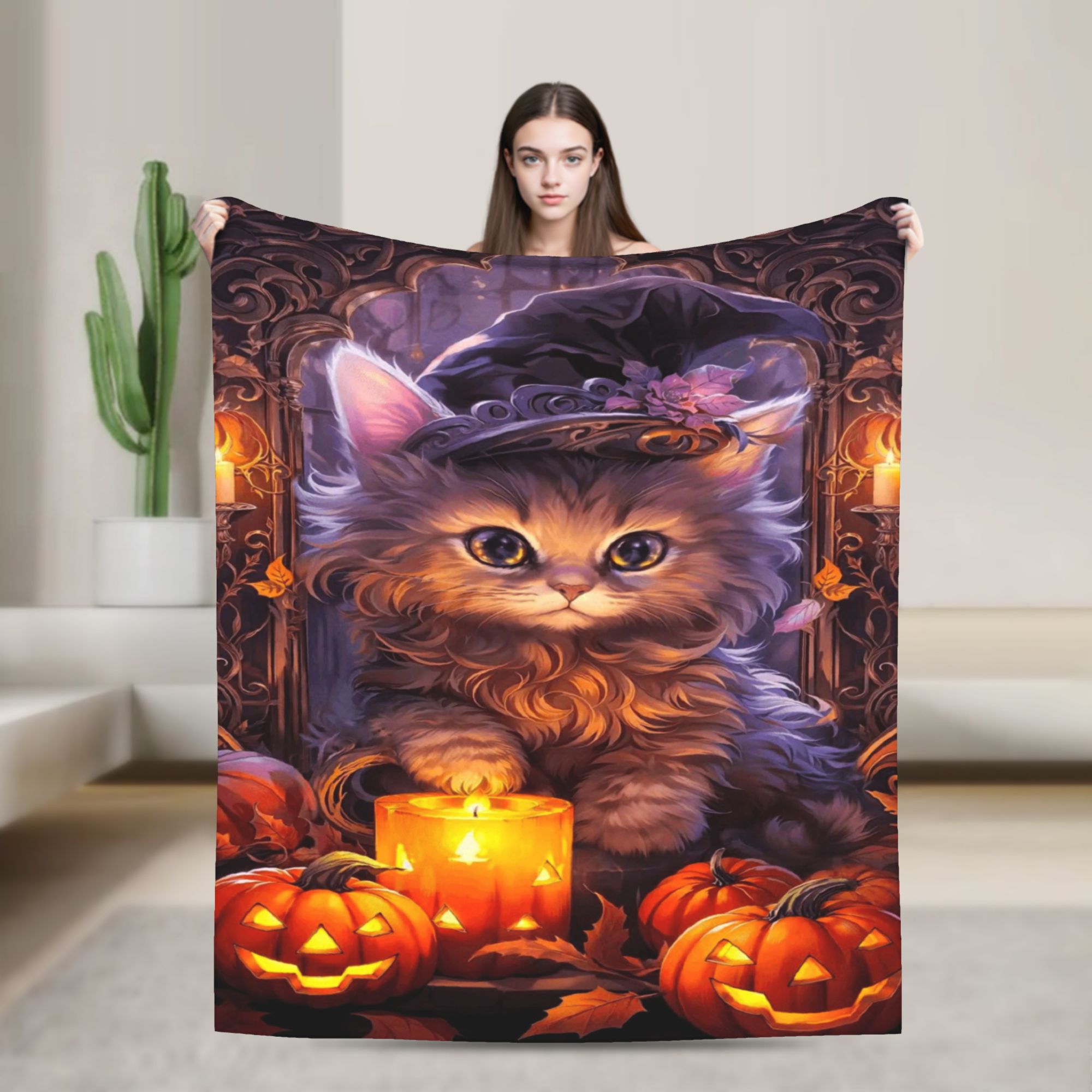 Street Fashion Loverboy - 魔女のような黒猫のハロウィンブランケット、高品質で暖かいペット愛好家向けスローケット、冬の女の子と男の子のためのホームデコレーション、ストリートトレンドのベッドスプレッド