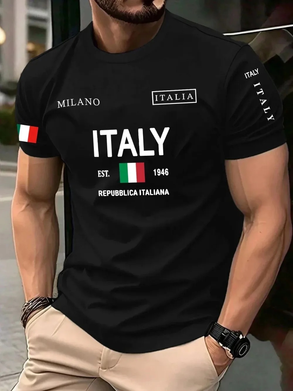 Street Fashion In Milan - ヨーロッパ系アメリカ人のファッショントレンドミラノレター 3D プリント Breatha 速乾性メンズ Tシャツアウトドアカジュアルストリート親子服