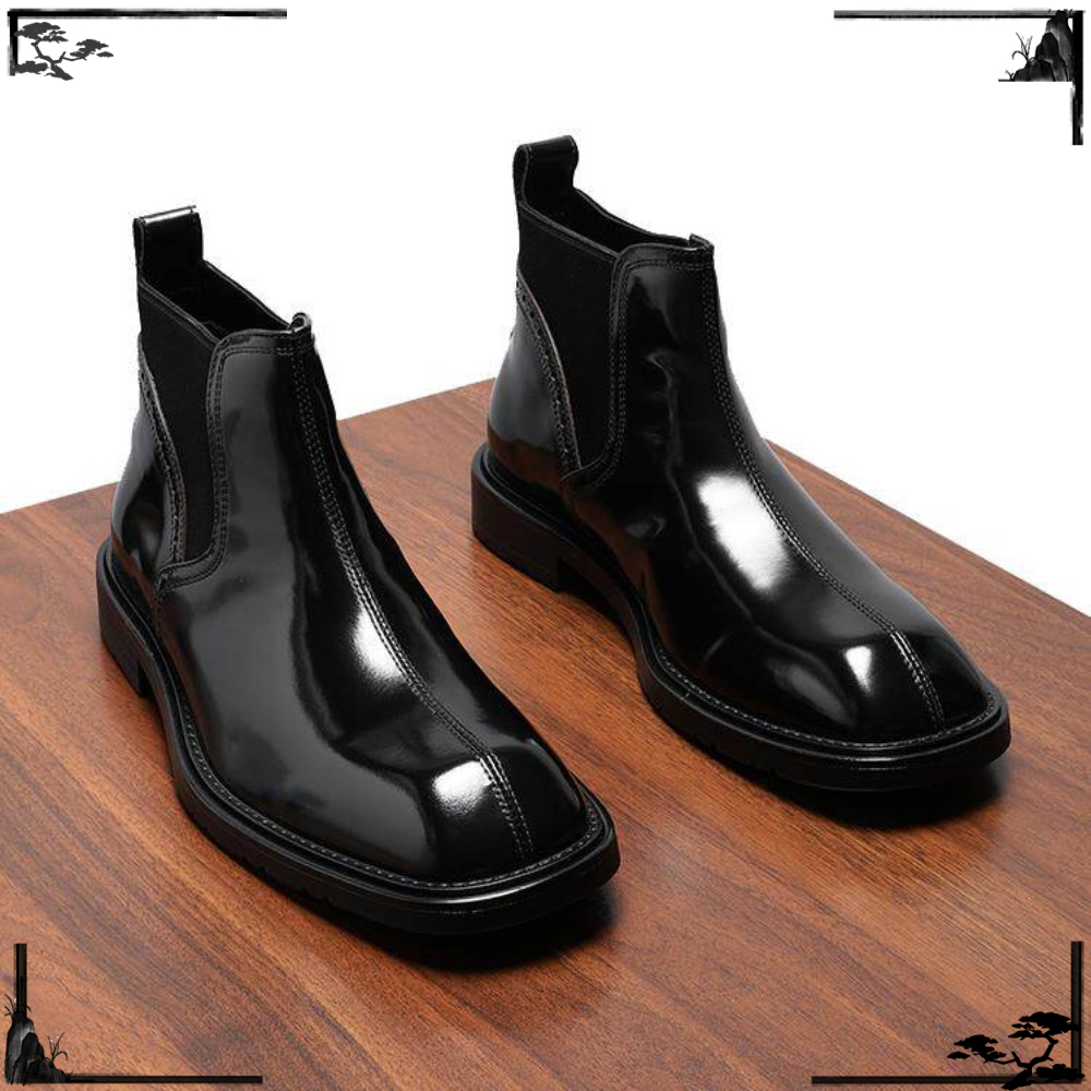 Street Fashion Online - メンズ本革ブーツ ファッション スクエアトゥ ハイカット レザーシューズ 光沢のある表面