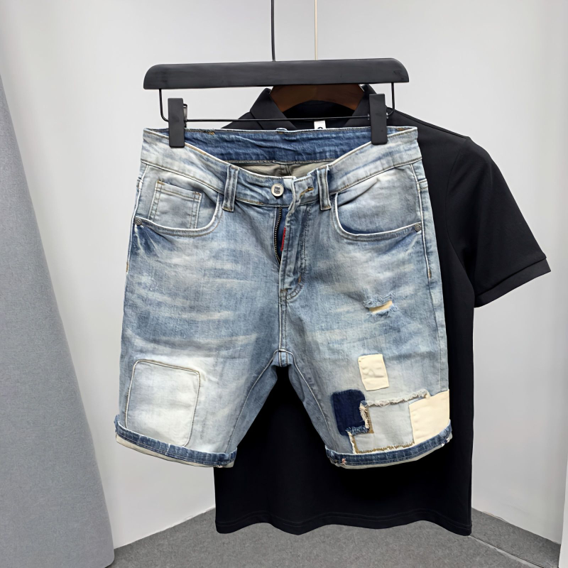 Distressed Jean Rip - メンズ破れたストレートデニムショーツ,メンズユーズド加工ジーンズ,レトロバギーパンツ,フィットデザイナー,y2k,ヴィンテージXL
