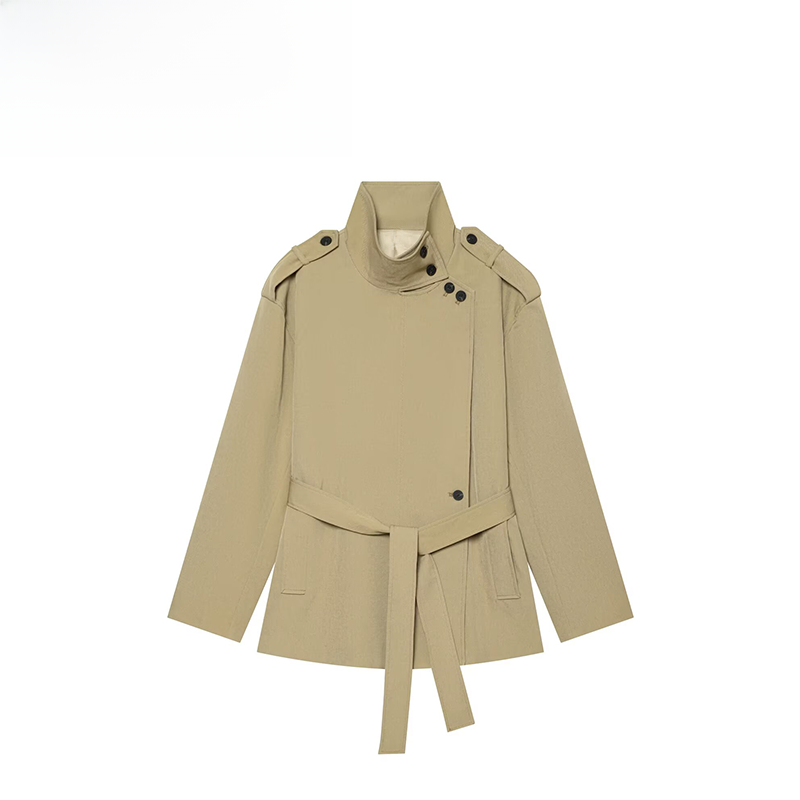 Street Fashion Online - ファッショナブルなベルト付きストリートスタイルレディースコート ZR 秋の新作 ポリエステル繊維 長袖 レギュラーレングス