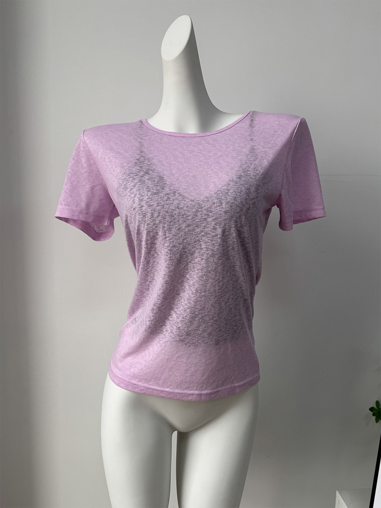 Street Fashion Com - ファッションライトパープルスラブコットン女性半袖 Tシャツカジュアルクルーネックルーズフィットクロップトップス 2026 通勤ストリートアウター