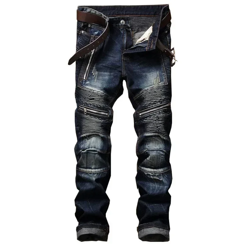 Distressed Jean Rip - パンクストリートスタイルリッピングスキニージーンズ男性ヴィンテージウォッシュソリッドデニムズボンメンズカジュアルスリムフィットペンシルデニム穴パンツ