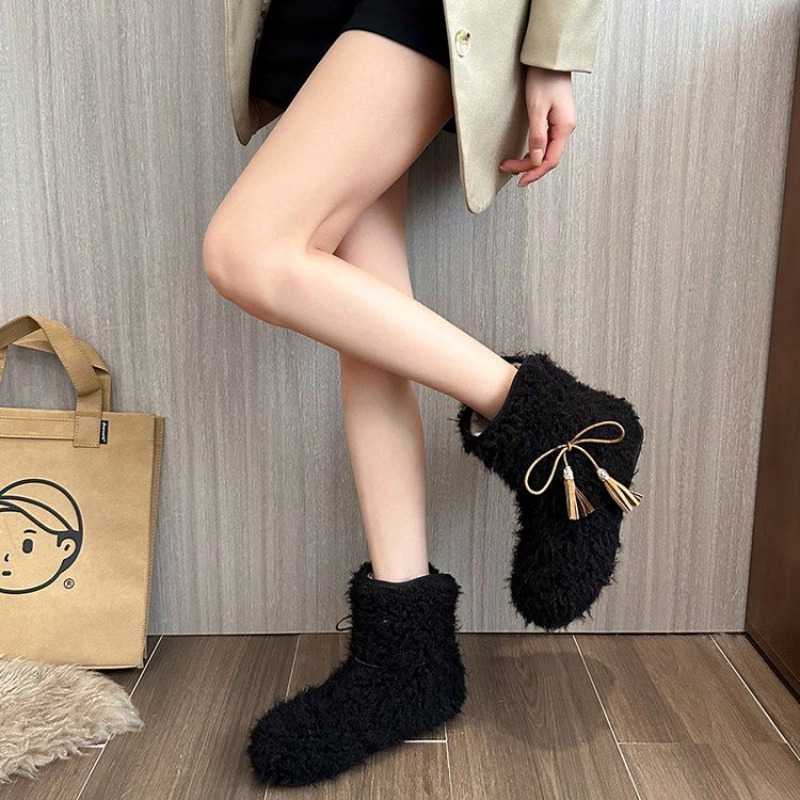無地のフリース裏地付きホワイトレディースシューズ、暖かいフラ - Street Fashion Online のレビューと価格
