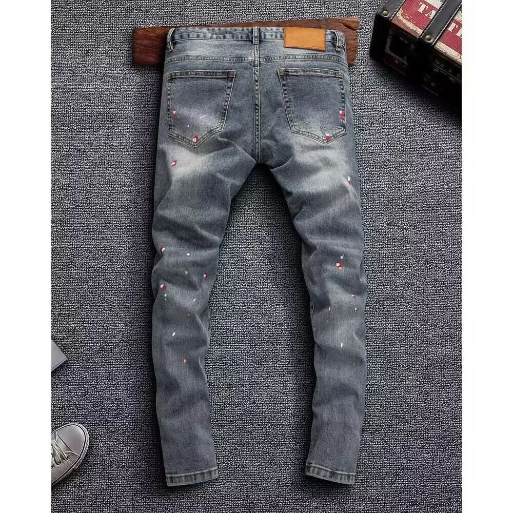 メンズヴィンテージデニム,色あせたタイトなジーンズ,プリント - Distressed Jean Rip のレビューと価格