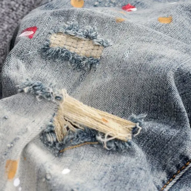 メンズヴィンテージデニム,色あせたタイトなジーンズ,プリント - Distressed Jean Rip のレビューと価格