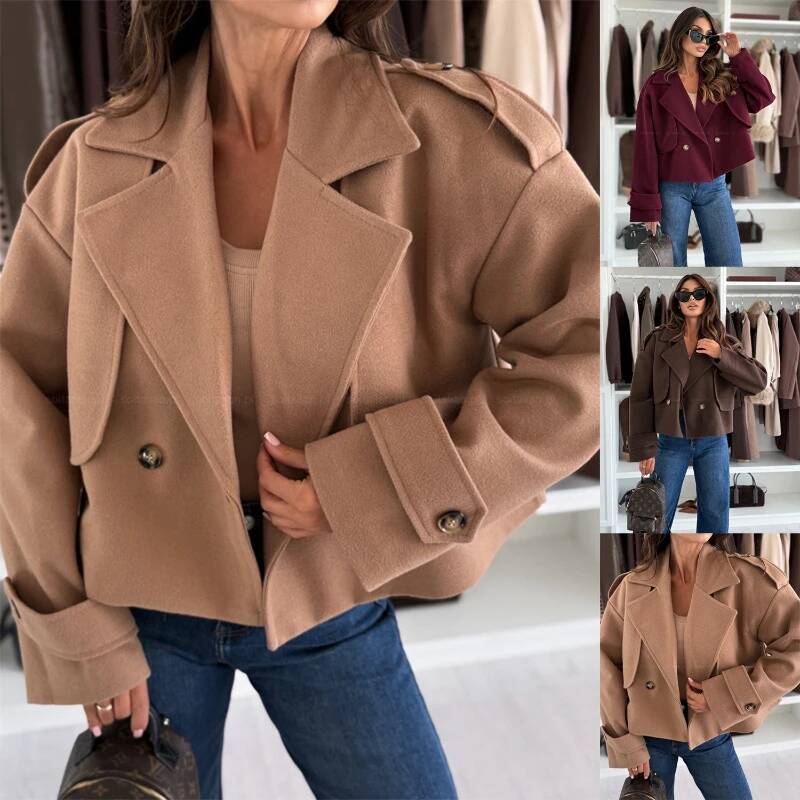春秋通勤レディースカジュアル無地ショート丈ルーズ長袖ファッシ - Street Fashion Taiwan のレビューと価格
