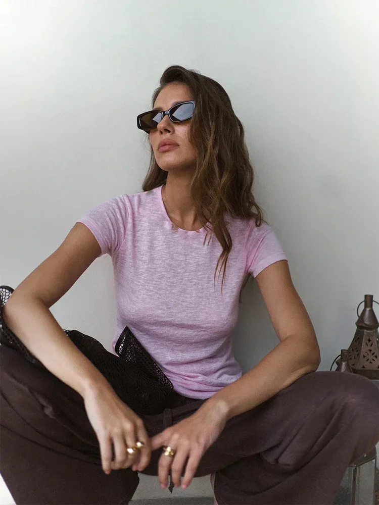 ファッションライトパープルスラブコットン女性半袖 Tシャツカ - Street Fashion Com のレビューと価格