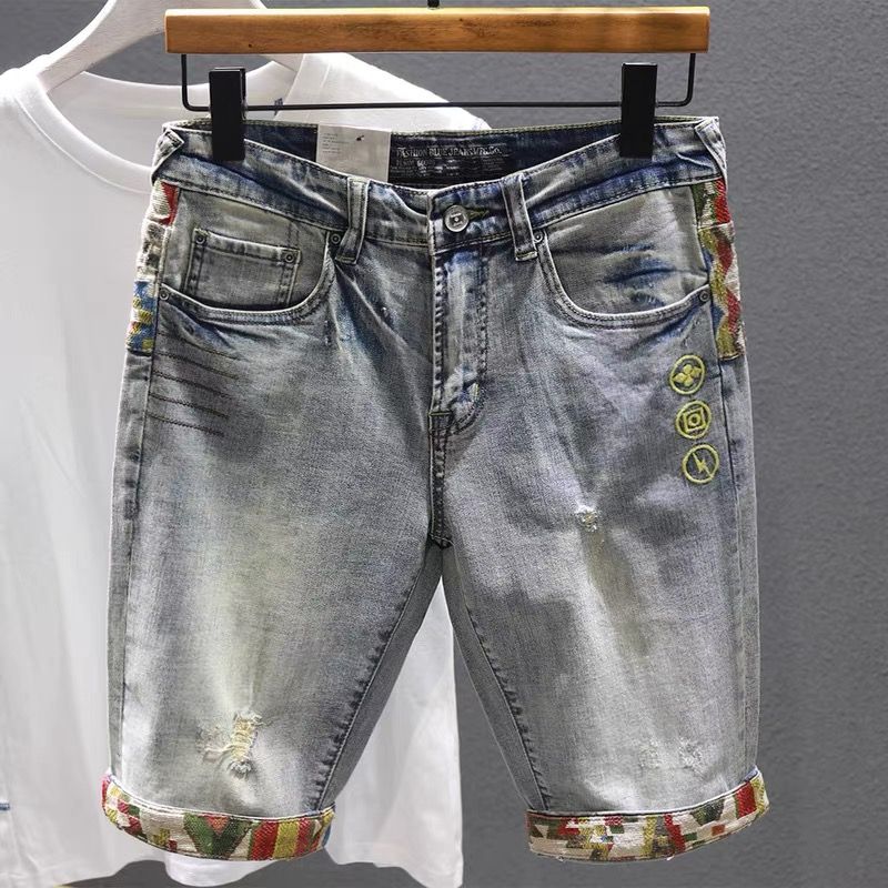 メンズマルチカラーデニムショーツ,グラフィックパンツ,ラグジ - Distressed Jean Rip のレビューと価格