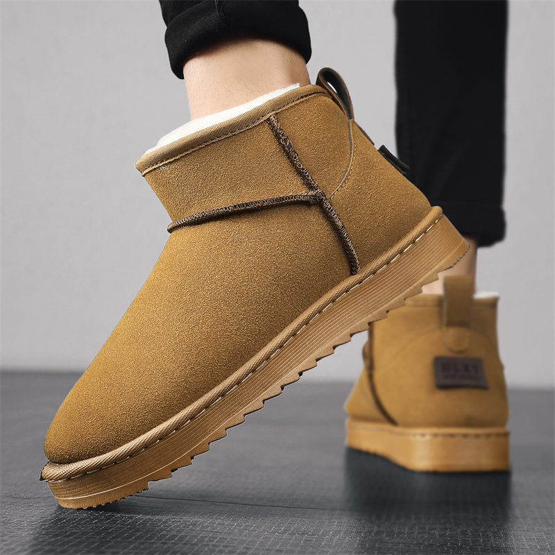 メンズ用新作ブラウンスエードミニブーツ、冬用ファジースノーブ - Street Fashion Online のレビューと価格