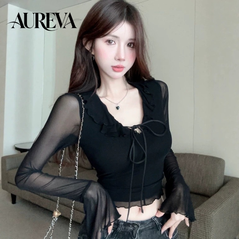2026秋冬ピュアデザイアホットガールVネックトップス女性用 - Mesh Top Layering のレビューと価格