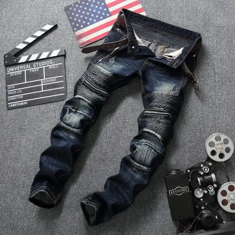 パンクストリートスタイルリッピングスキニージーンズ男性ヴィン - Distressed Jean Rip のレビューと価格