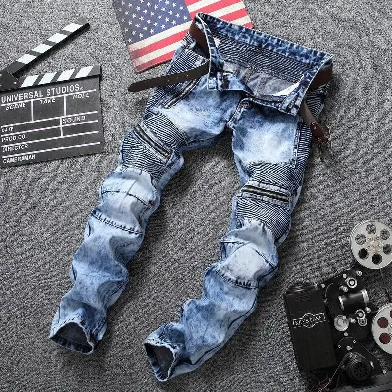 パンクストリートスタイルリッピングスキニージーンズ男性ヴィン - Distressed Jean Rip のレビューと価格